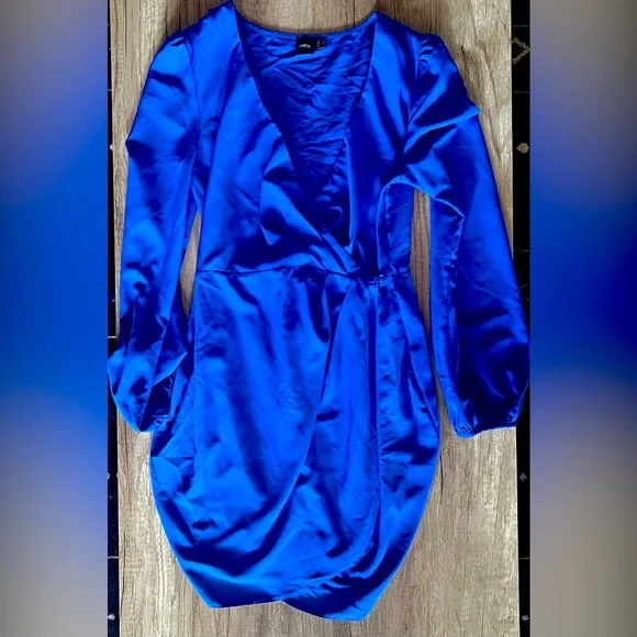 ava max blue dress Elsa Royal Blue Wrap Asymmetric Bodycon Midi Dress